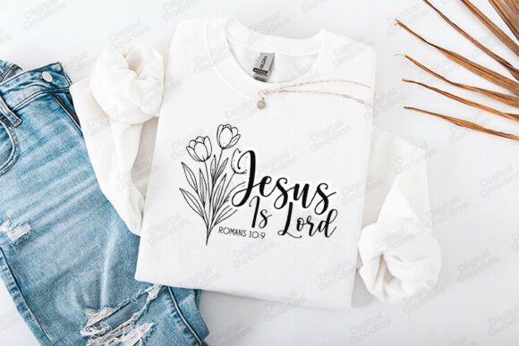 Elegant Jesus is Lord Bible Verse Floral Art for T-Shirt Designs